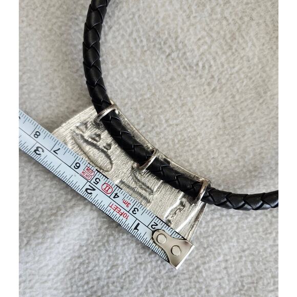 NEW Vintage Chico's Black Leather Metal Silver Choker Tribal Design Necklace - Picture 8 of 10